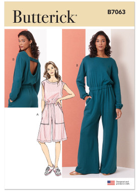 Butterick B7063 (PDF) | Butterick Sewing Pattern Misses' Knit Jumpsuit with Length and Sleeve Variations | Front of Envelope