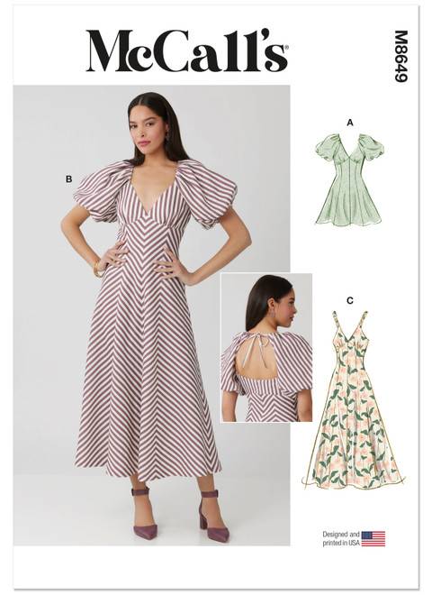 McCall's M8649 | Misses' Midi Dress with Sleeve and Length Variations | Front of Envelope