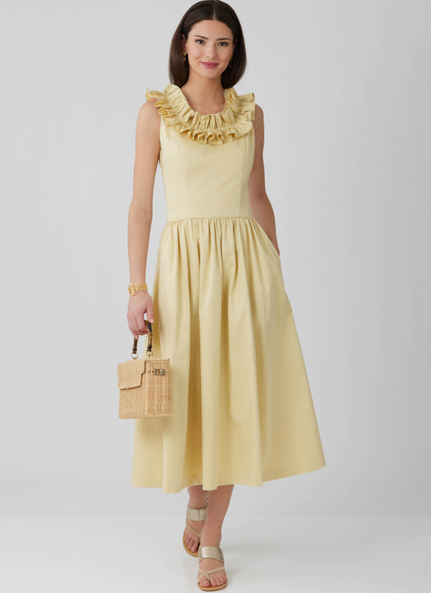 McCall's M8650 | Misses' and Miss Petite Ruffle Neck Midi Dress