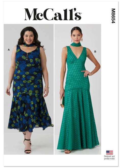 McCall's M8654 | Misses' and Women's Maxi Dress with Scarf | Front of Envelope