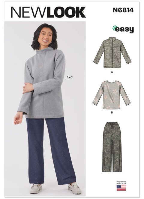 New Look N6814 | New Look Sewing Pattern Misses' Knit Tops and Knit or Woven Pull on Pants | Front of Envelope