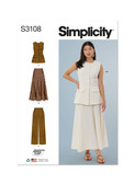 Simplicity S3108 | Simplicity Sewing Pattern Misses' Vest, Skirt and Pants by American Sewing Guild | Front of Envelope