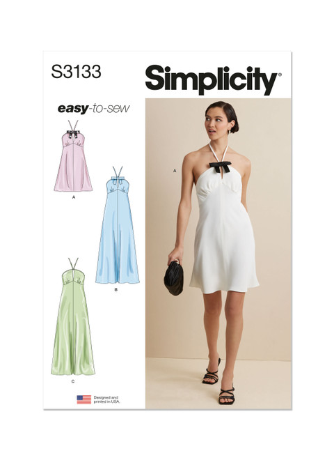 Simplicity S3133 | Simplicity Sewing Pattern Misses' Halter Dress in Two Lengths | Front of Envelope