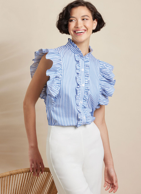 Simplicity S3134 | Simplicity Sewing Pattern Misses' Ruffled Button Front Top with Sleeve Variations