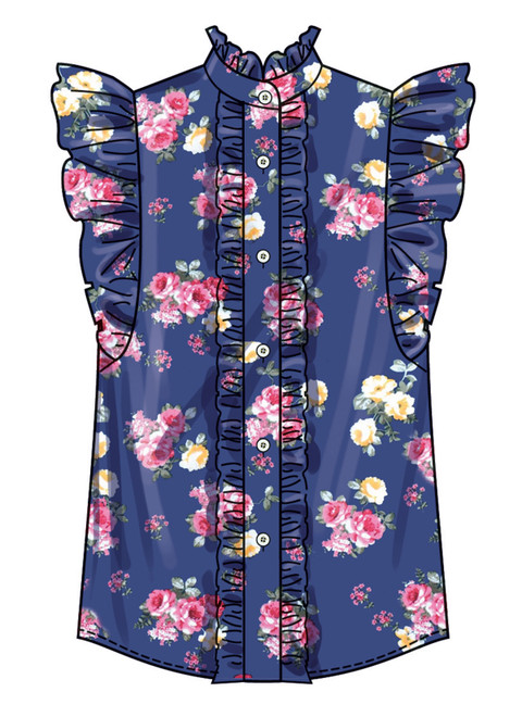 Simplicity S3134 | Simplicity Sewing Pattern Misses' Ruffled Button Front Top with Sleeve Variations