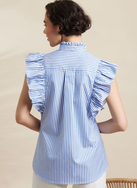 Simplicity S3134 | Simplicity Sewing Pattern Misses' Ruffled Button Front Top with Sleeve Variations