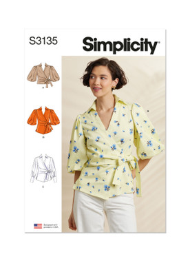 Simplicity S3135 | Simplicity Sewing Pattern Misses' Wrap Top with Sleeve Variations | Front of Envelope