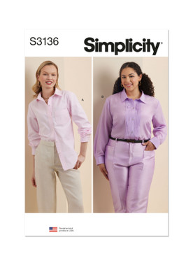 Simplicity S3136 | Simplicity Sewing Pattern Misses' and Women's Button Up Shirt | Front of Envelope