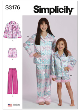 Simplicity S3176 | Simplicity Sewing Pattern Children's and Girls' Lounge Shirt, Shorts and Pants | Front of Envelope