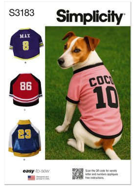 Simplicity S3183 | Simplicity Sewing Pattern Sports Team-Inspired Dog Clothes | Front of Envelope