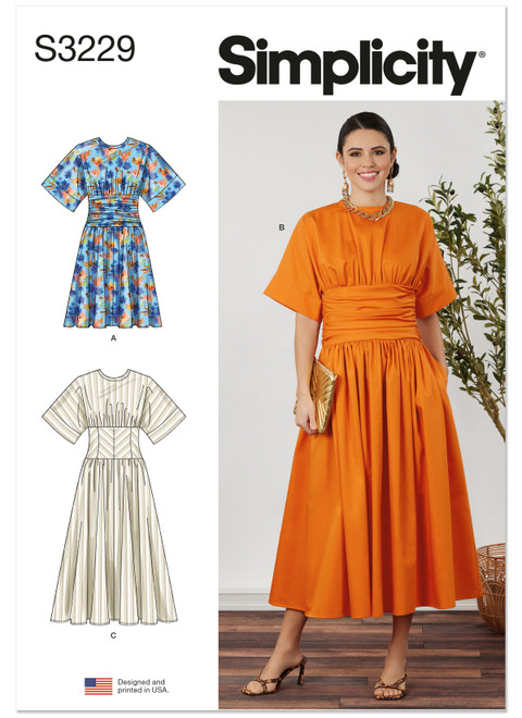 Simplicity S3229 | Simplicity Sewing Pattern Misses' and Women's Midi Dress in Two Lengths | Front of Envelope