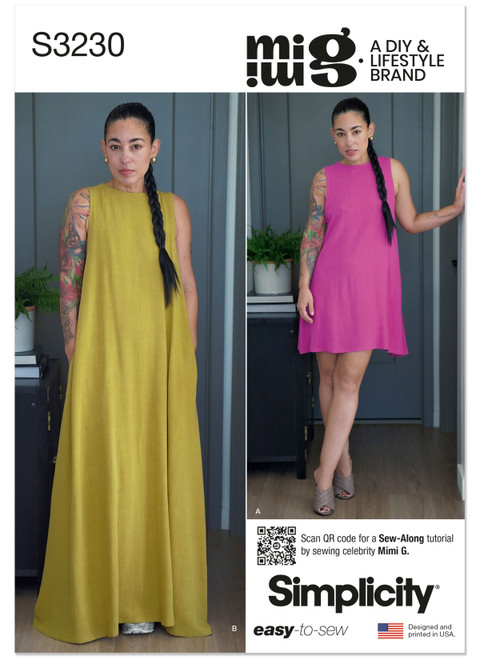 Simplicity S3230 | Simplicity Sewing Pattern Misses' Tent Dress in Two Lengths by Mimi G Style | Front of Envelope