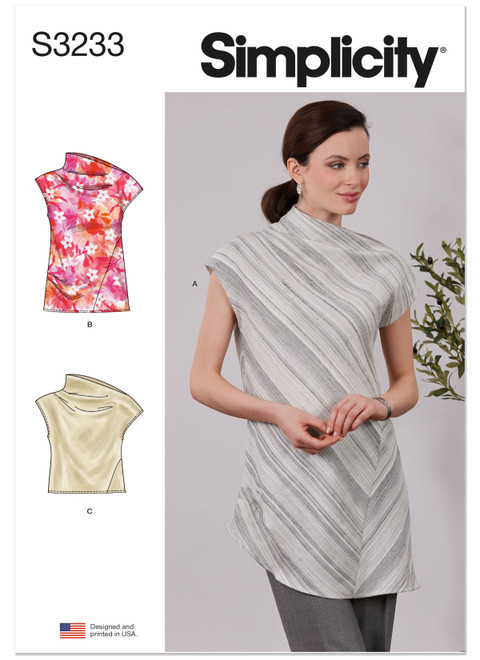 Simplicity S3233 | Simplicity Sewing Pattern Misses' Draped Top in Three Lengths | Front of Envelope