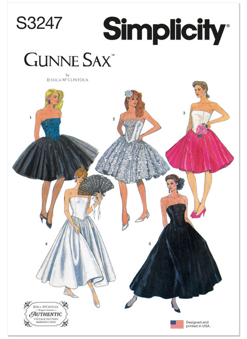 Simplicity S3247 | Simplicity Sewing Pattern 1980s Misses' and Miss Petite Dresses Gunne Sax by Jessica McClintock | Front of Envelope