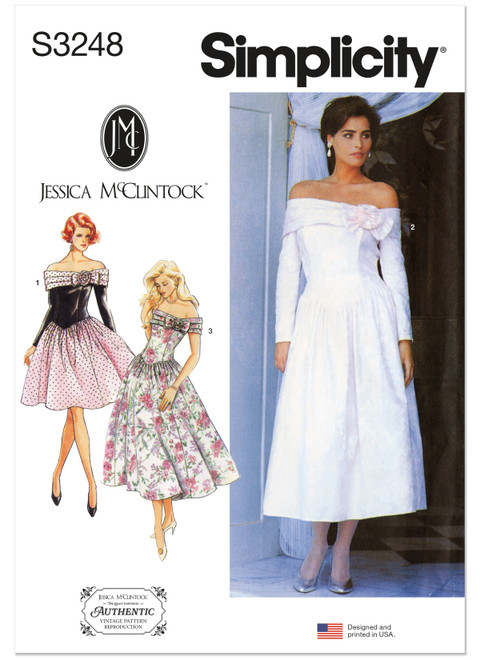 Simplicity S3248 | Simplicity Sewing Pattern 1990s Misses' and Miss Petite Dress in Two Lengths by Jessica McClintock | Front of Envelope