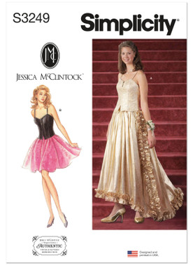 Simplicity S3249 | Simplicity Sewing Pattern 1990s Misses' and Miss Petite Two Piece Dress by Jessica McClintock | Front of Envelope