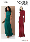 Vogue Patterns V2128 | Misses' Knit Dress with Ruching and Sleeve Variations | Front of Envelope