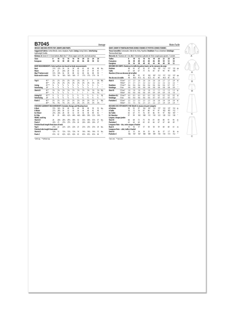 Butterick B7045 | Butterick Sewing Pattern Misses' and Miss Petite Top, Shorts and Pants | Back of Envelope