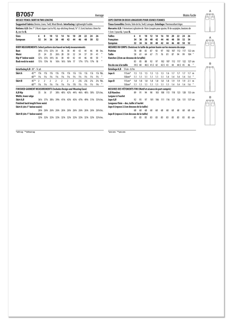 Butterick B7057 | Butterick Sewing Pattern Misses' Pencil Skirt in Two Lengths | Back of Envelope