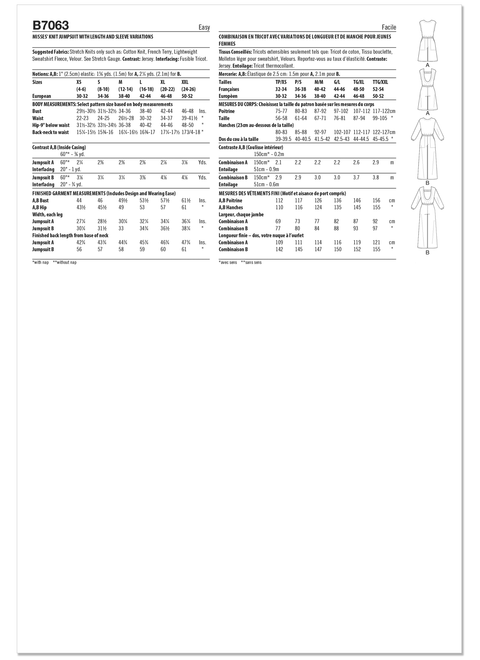 Butterick B7063 | Butterick Sewing Pattern Misses' Knit Jumpsuit with Length and Sleeve Variations | Back of Envelope