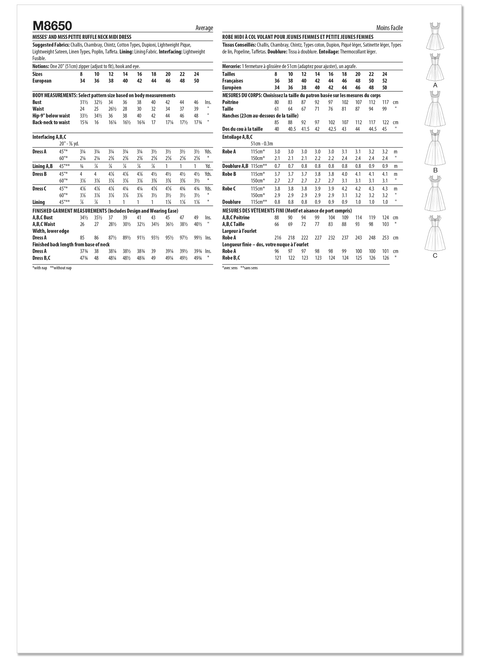 McCall's M8650 | Misses' and Miss Petite Ruffle Neck Midi Dress | Back of Envelope