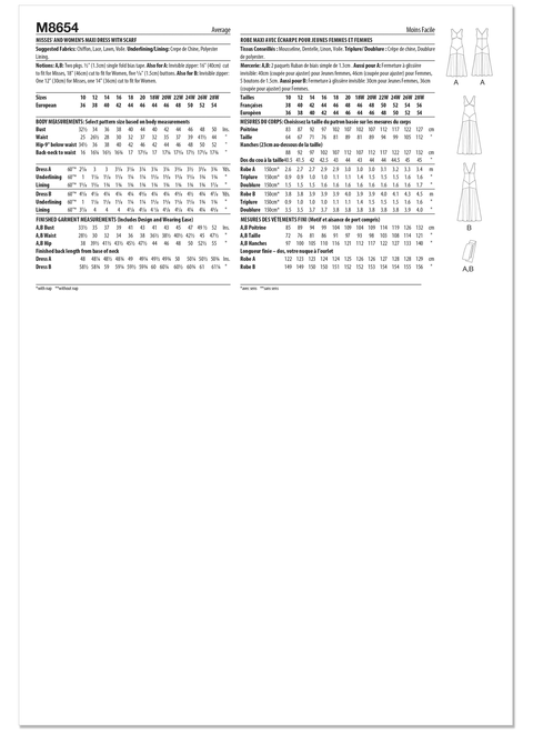 McCall's M8654 | Misses' and Women's Maxi Dress with Scarf | Back of Envelope
