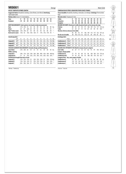 McCall's M8661 | Misses' Jumpsuit in Three Lengths | Back of Envelope