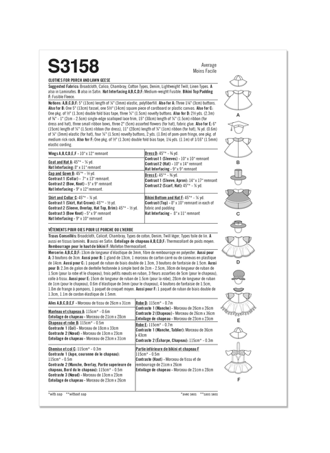 Simplicity S3158 | Simplicity Sewing Pattern Clothes for Porch and Lawn Geese | Back of Envelope