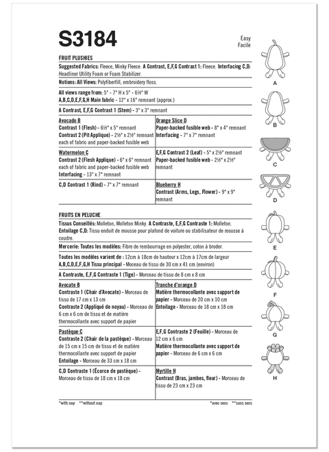 Simplicity S3184 | Simplicity Sewing Pattern Fruit Plushies | Back of Envelope