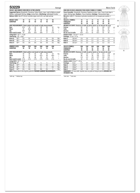 Simplicity S3229 | Simplicity Sewing Pattern Misses' and Women's Midi Dress in Two Lengths | Back of Envelope