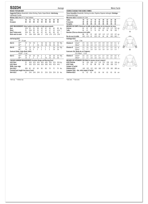 Simplicity S3234 | Simplicity Sewing Pattern Misses' Peplum Shirt | Back of Envelope