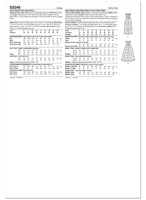 Simplicity S3246 | Simplicity Sewing Pattern Misses' and Miss Petite Lined Dresses by Jessica McClintock | Back of Envelope
