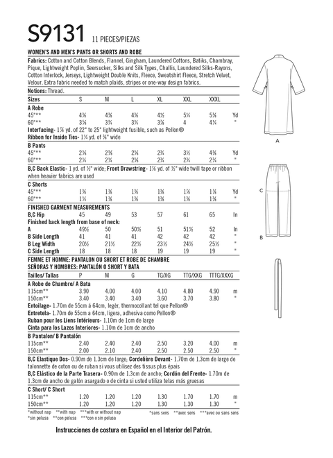 Simplicity S9131 | Unisex Sleepwear | Back of Envelope