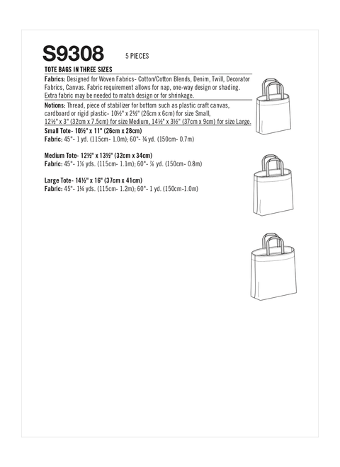 Simplicity S9308 | Tote Bags in Three Sizes | Back of Envelope