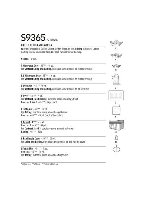 Simplicity S9365 | Quilted Kitchen Accessories | Back of Envelope
