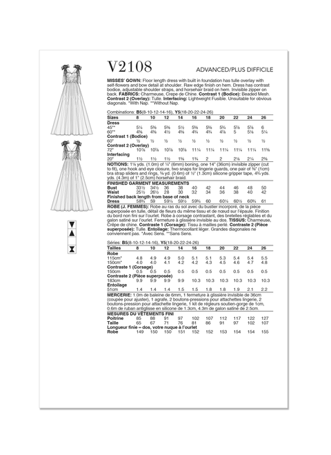 Vogue Patterns V2108 | Vogue Patterns Misses' Gown by Badgley Mischka | Back of Envelope